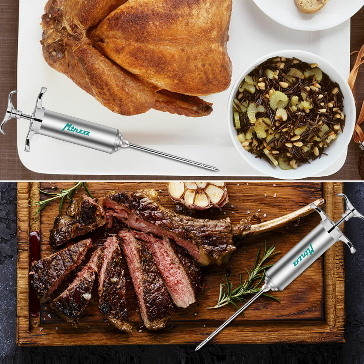 Marinade Injector Syringe and Brushes Set, Meat Injector Syringe with 3 Professional Marinade Injector Needles, Creates Tender Meat & Poultry Flavors, for BBQ Grill Smoker & Turkey & Brisket MTNZXZ