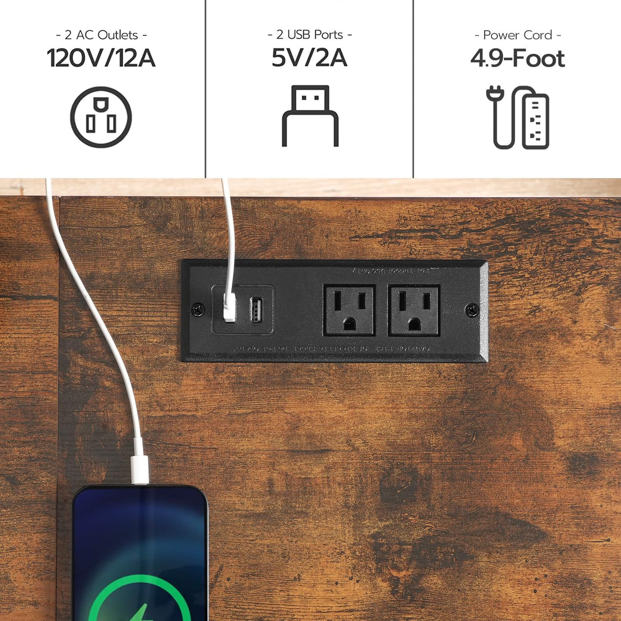 HOOBRO Rustic Brown Bar Table with Charging Station and Vintage Style HOOBRO
