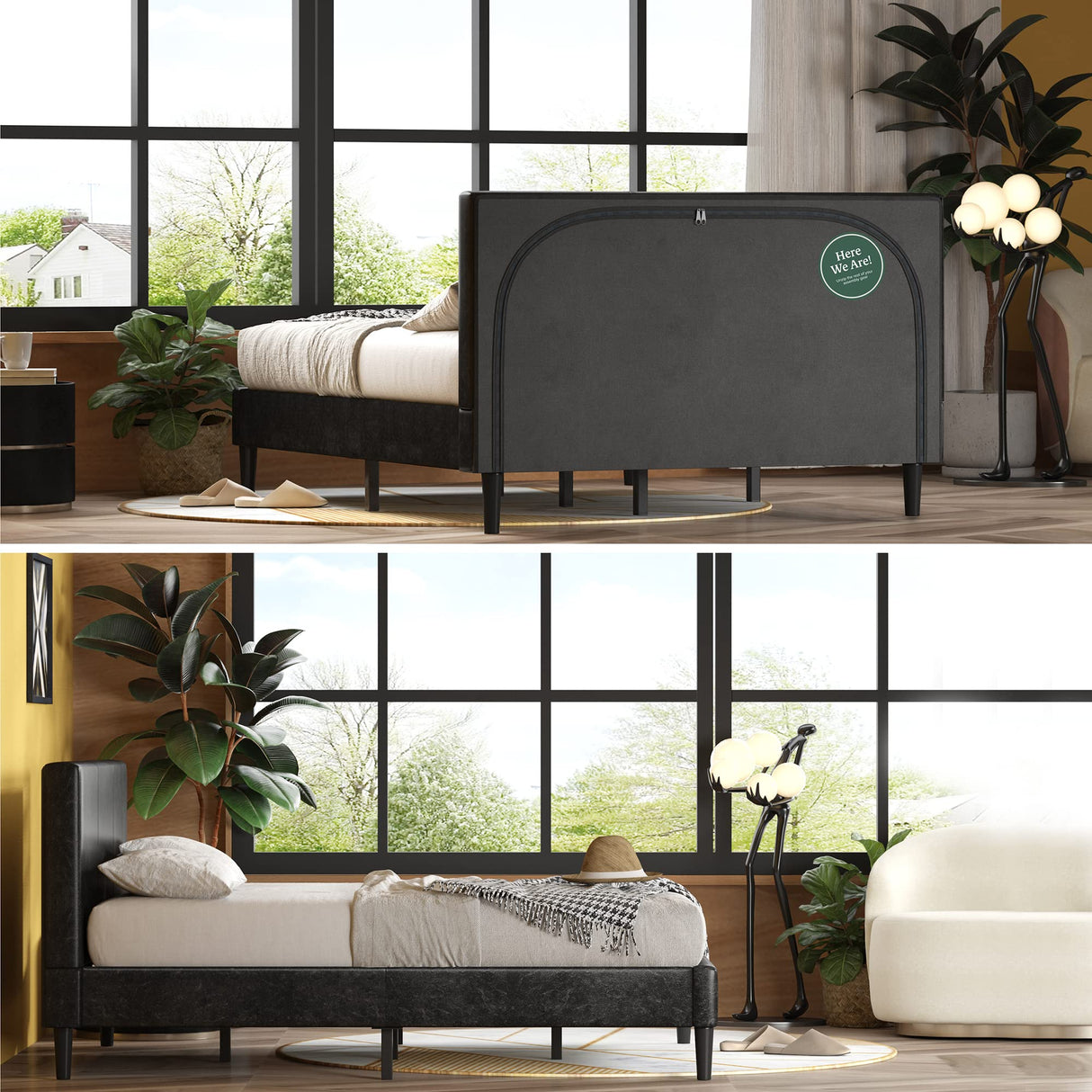 ZINUS Jade Faux Leather Upholstered Platform Bed Frame, Mattress Foundation with Wood Slat Support, No Box Spring Needed, Easy Assembly, Queen Zinus