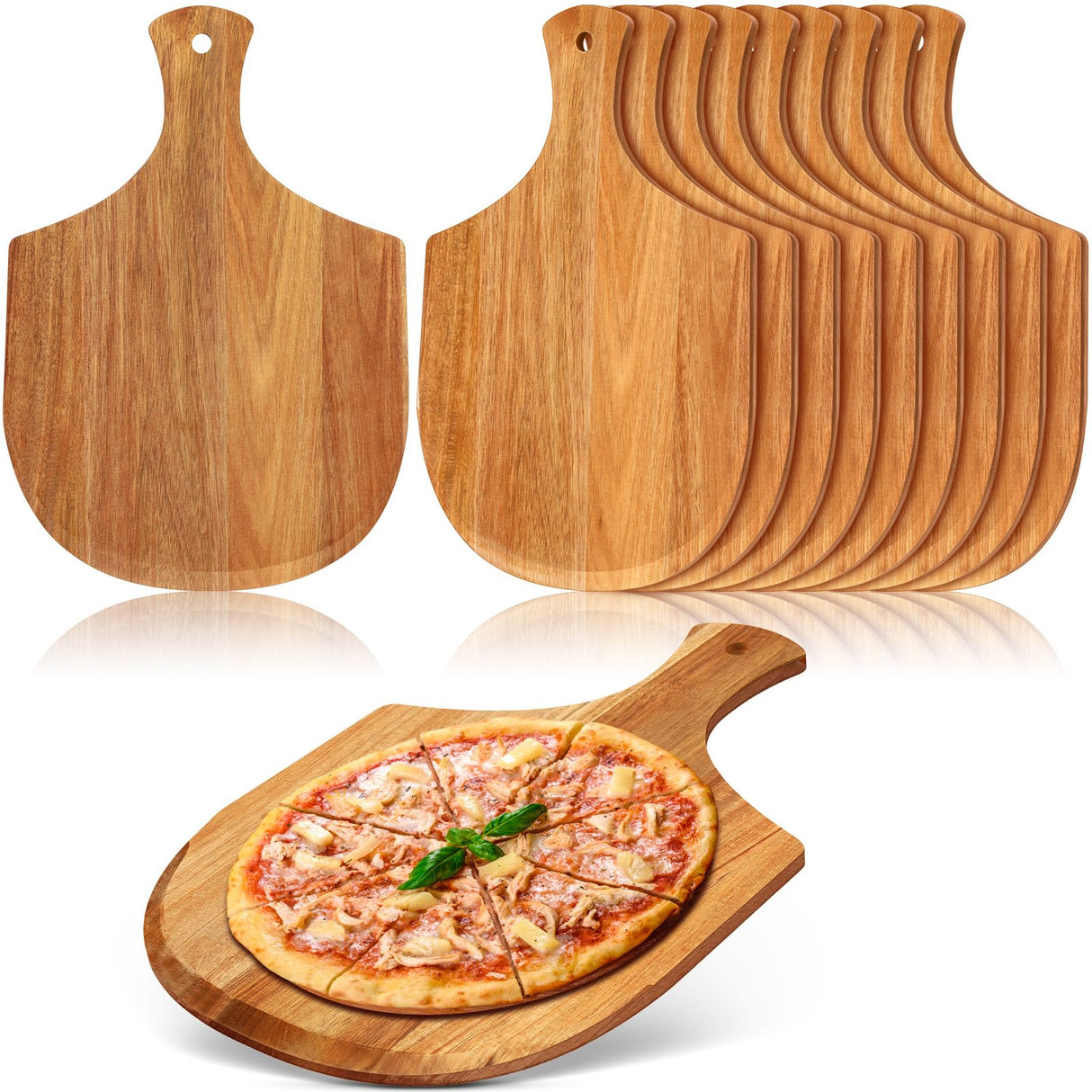 Roshtia 12 Pcs Pizza Peel, 17 x 12 Inches Wooden Pizza Peels for Making Pizza Wooden Pizza Paddle with Handle Hanging Pizza Cutting Board Spatula Paddle for Bread Cheese Kitchen (Acacia Wood) Roshtia