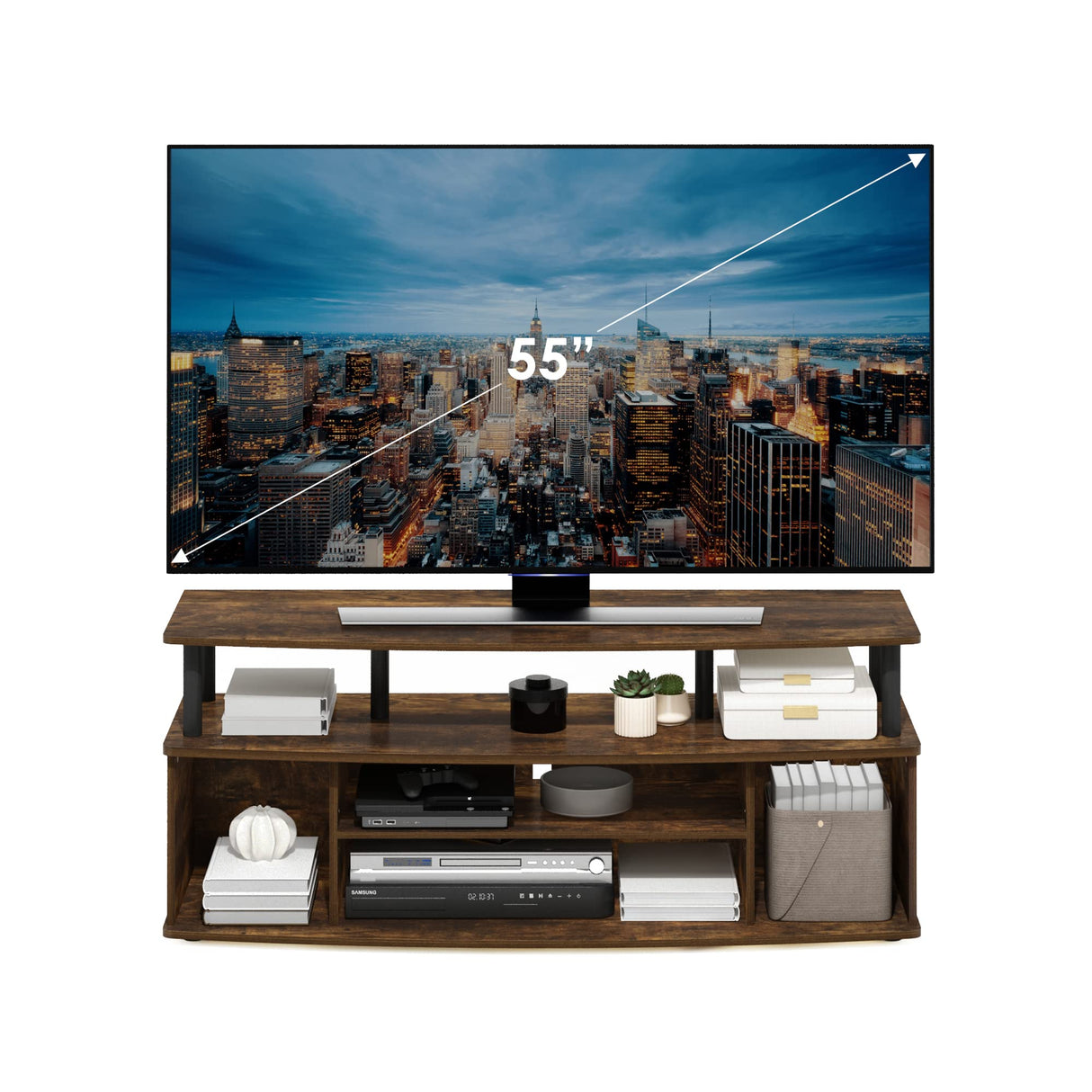 Furinno Jaya Large Entertainment Center Stand Unit/TV for up to 55 inch, Amber Pine/Black Furinno