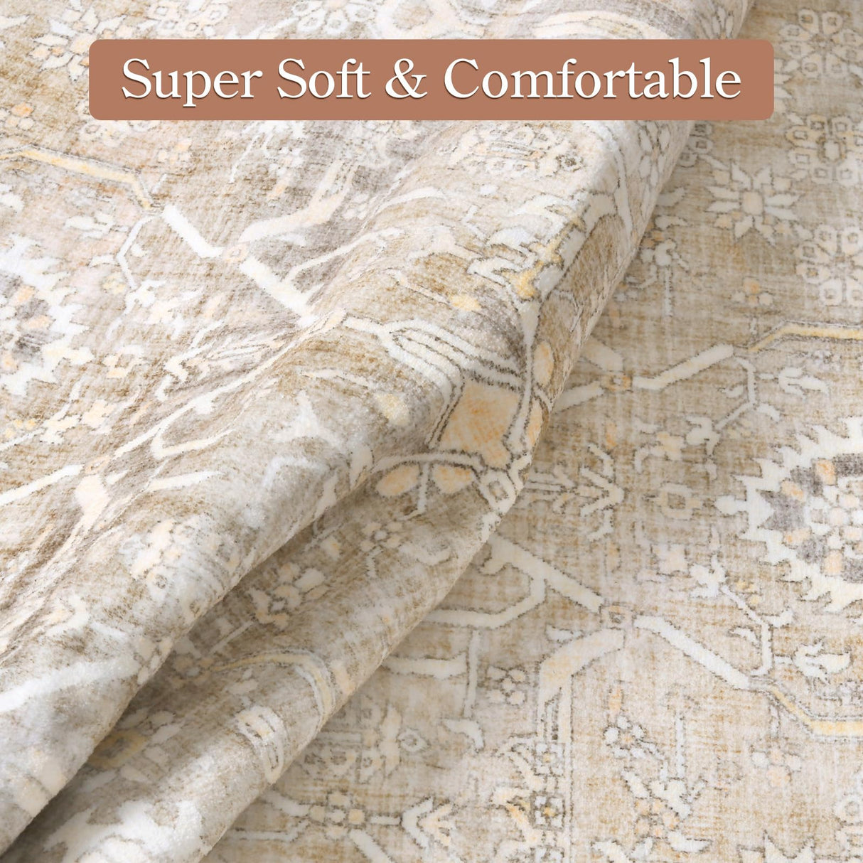 Collive Washable Area Rug 8x10, Neutral Boho Rugs for Living Room Rugs 8x10 Non Slip Farmhouse Modern Bedroom Carpet Stain Resistant Aesthetic Print Accent Floor Mat for Dining Guest Office - Beige Collive