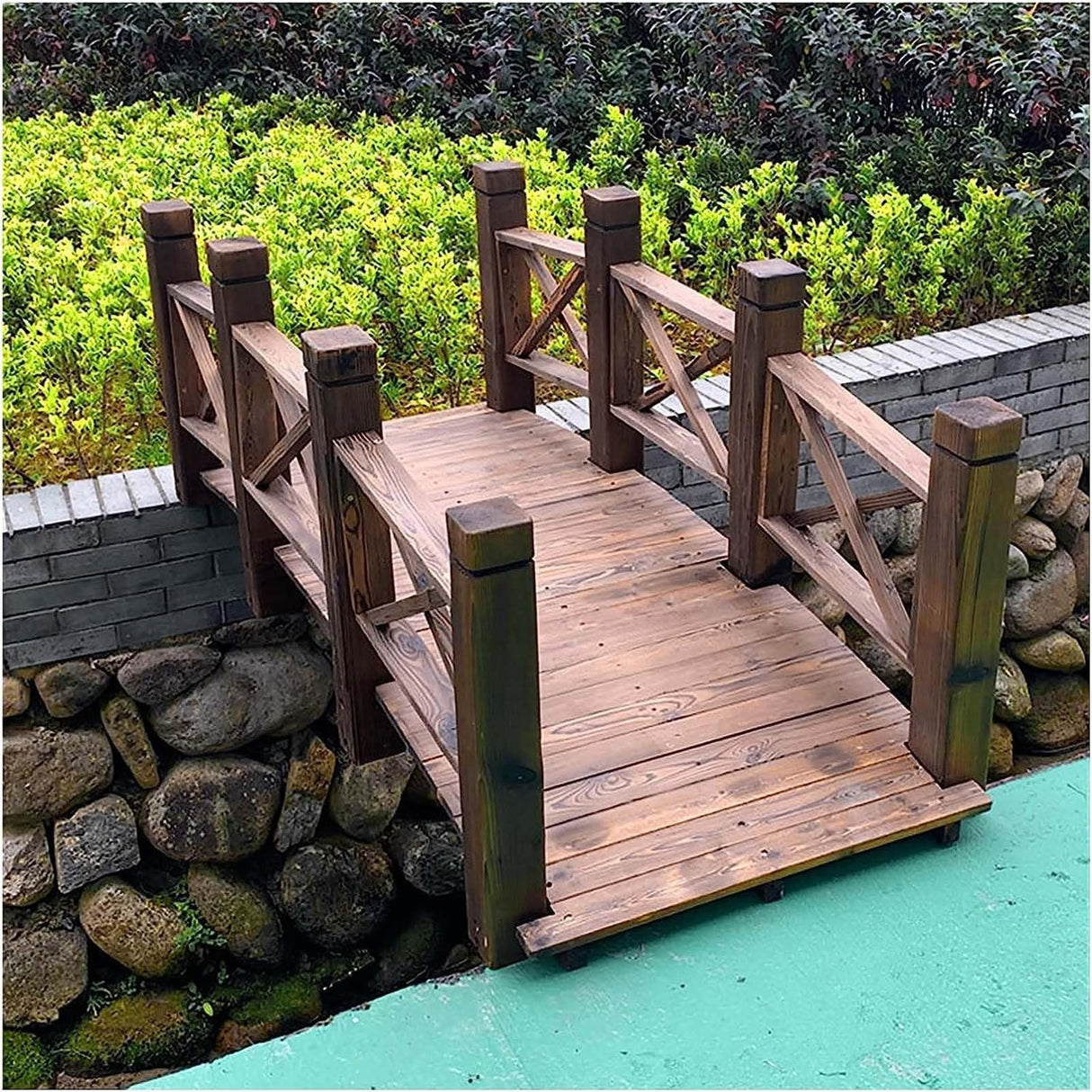 Garden Bridges 5 Ft Wooden Garden Bridge Sturdy, Classic Decorative Arc Footbridge, Outdoor Walkway with Safety Railings for Pond, Backyard and Borders WoodArtSupply
