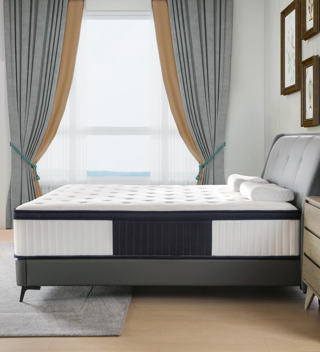 Konuzu Queen Mattress,12 Inch Queen Size Mattresses Memory Foam Hybrid White Mattress in a Box,with Provide Support and Improve Sleep Mattresses,Medium Firm Konuzu