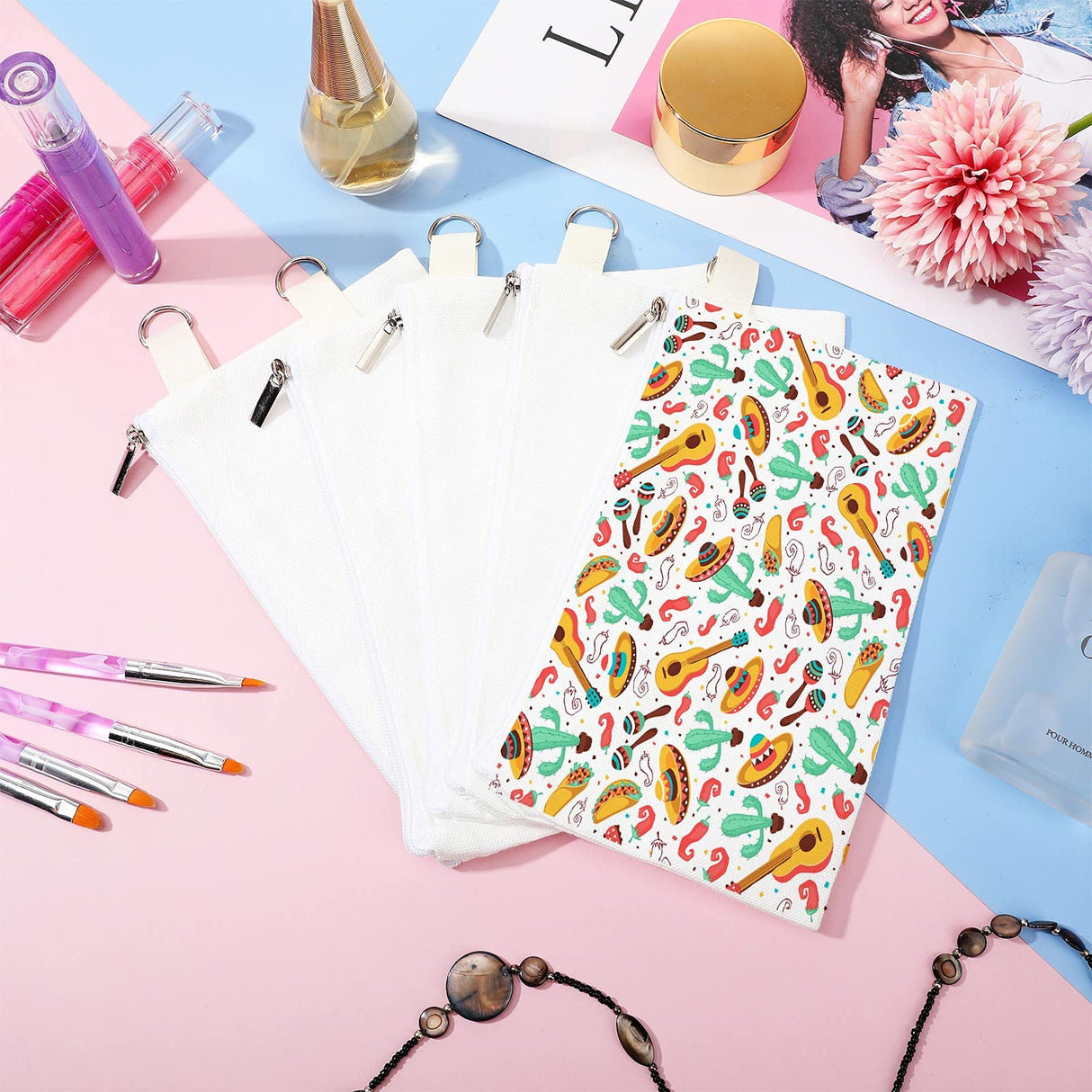 Weewooday Sublimation Blanks Cosmetic Bags Multipurpose DIY Heat Transfer Makeup Bags Toiletry Pouch Iron on Transfer Zipper Canvas Pencil Bag for Multi-functional Travel DIY Craft (24 Pieces) Weewooday