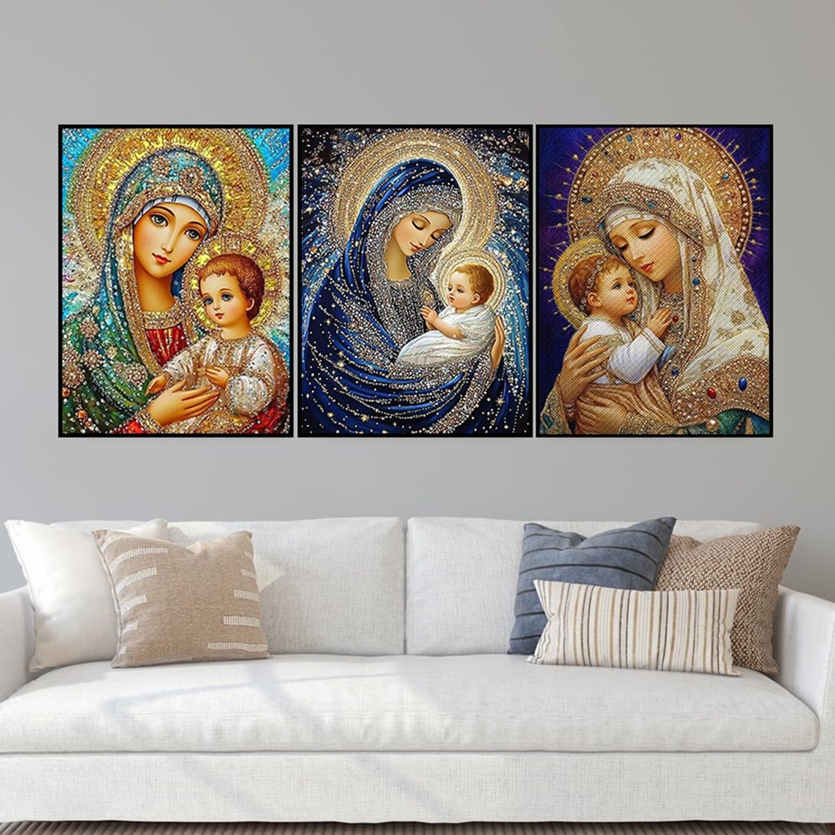 CHWGLFGG 5D Diamond Art Kits for Adults Beginners, 3 Pack Virgin Mary Diamond Painting Kits, DIY Full Round Drill Paint by Diamonds Dot Gem Art for Adults, Home Wall Decor 12x 16 Inch CHWGLFGG