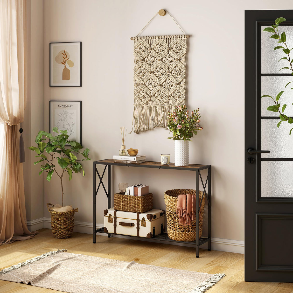 Tajsoon Console Table, 2-Tier Industrial entryway Table, 41.8”L Narrow Sofa Table with Shelves, Entrance Table for Entryway, Hallway, Living Room, Foyer, Corridor, Office, Rustic Brown Tajsoon