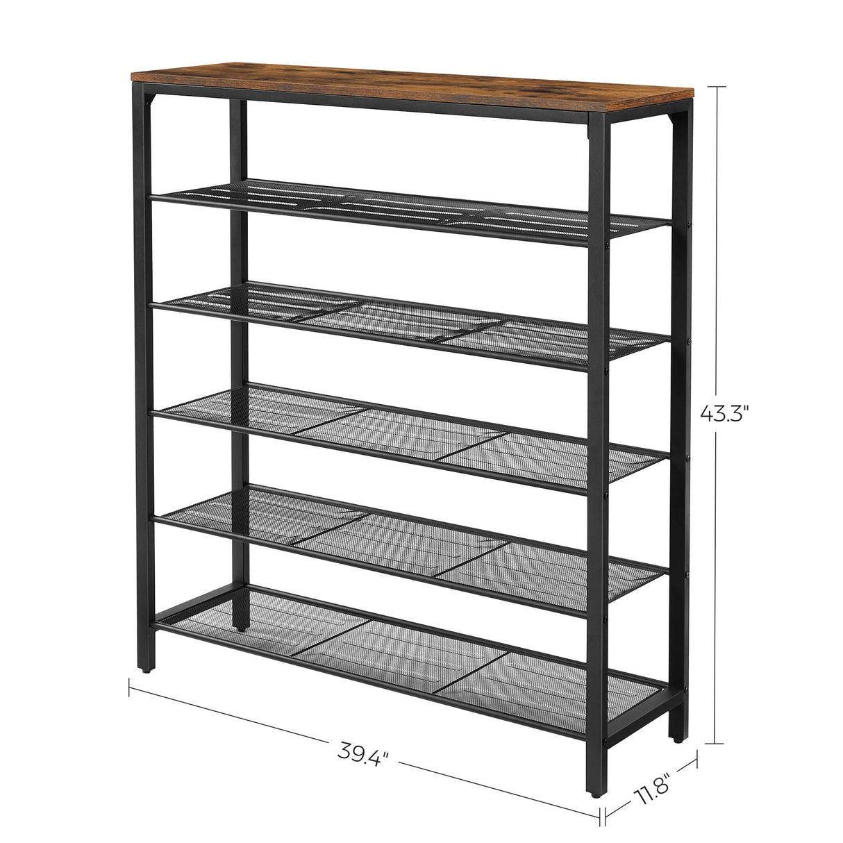 VASAGLE 6-Tier Shoe Rack, Shoe Organizer for Closet, Entryway, 24-30 Pairs of Shoes, Large Shoe Rack Organizer with 5 Metal Mesh Shelves, 11.8 x 39.4 x 43.3 Inches, Rustic Brown and Black ULBS016B01 VASAGLE