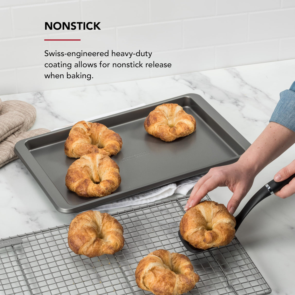 KitchenAid Premium Aluminized Steel Baking Sheet, Nonstick, 10x15 Inch, Contour Silver KitchenAid