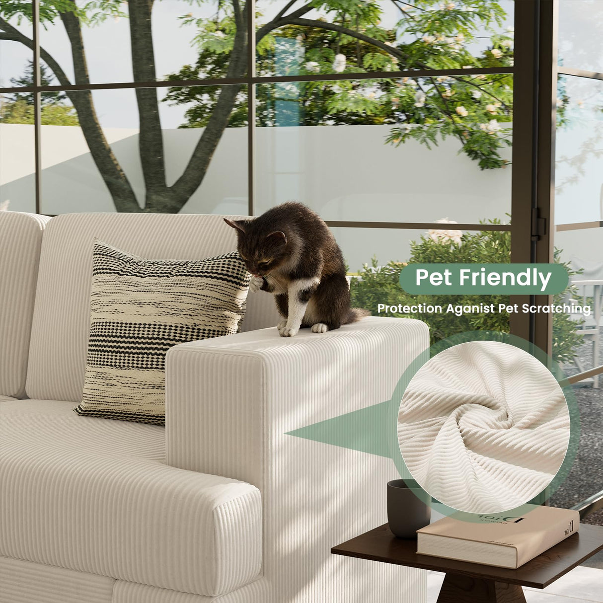 2 Pieces Corduroy Couch Set for Living Room, 5 Seats Cloud Sofa, Deep Seat Floor Couch for Bedroom, Futon Modern Sofa Bed, White Corduroy YOUDENOVA