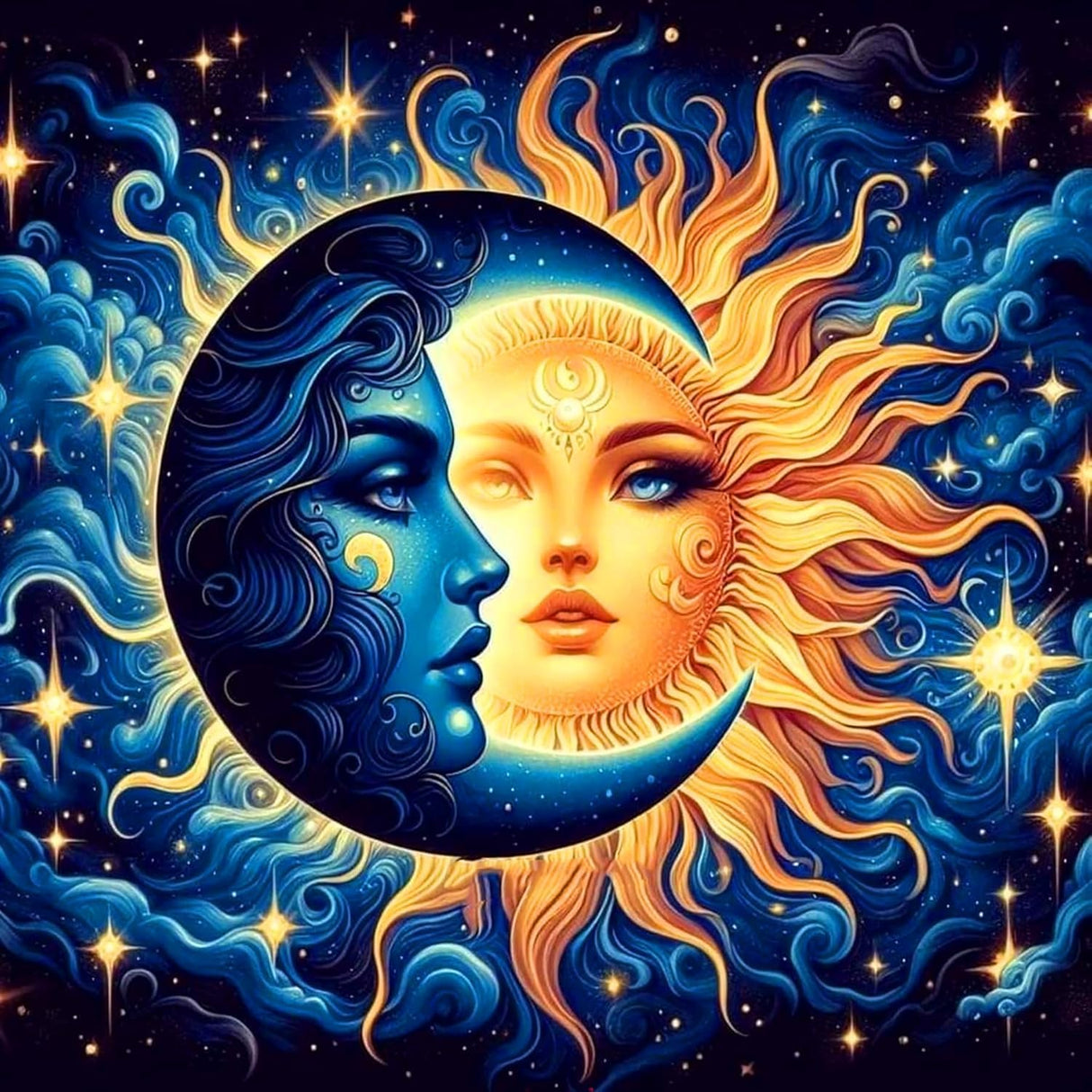 ARPADAMO Sun and Moon Diamond Art Kits for Adults,5D Diamond Painting DIY Diamond Art Diamond Painting Kit for Adult,Round Full Drill Diamonds, Diamond Art Kits for Home Decor-13.78x13.78inch ARPADAMO