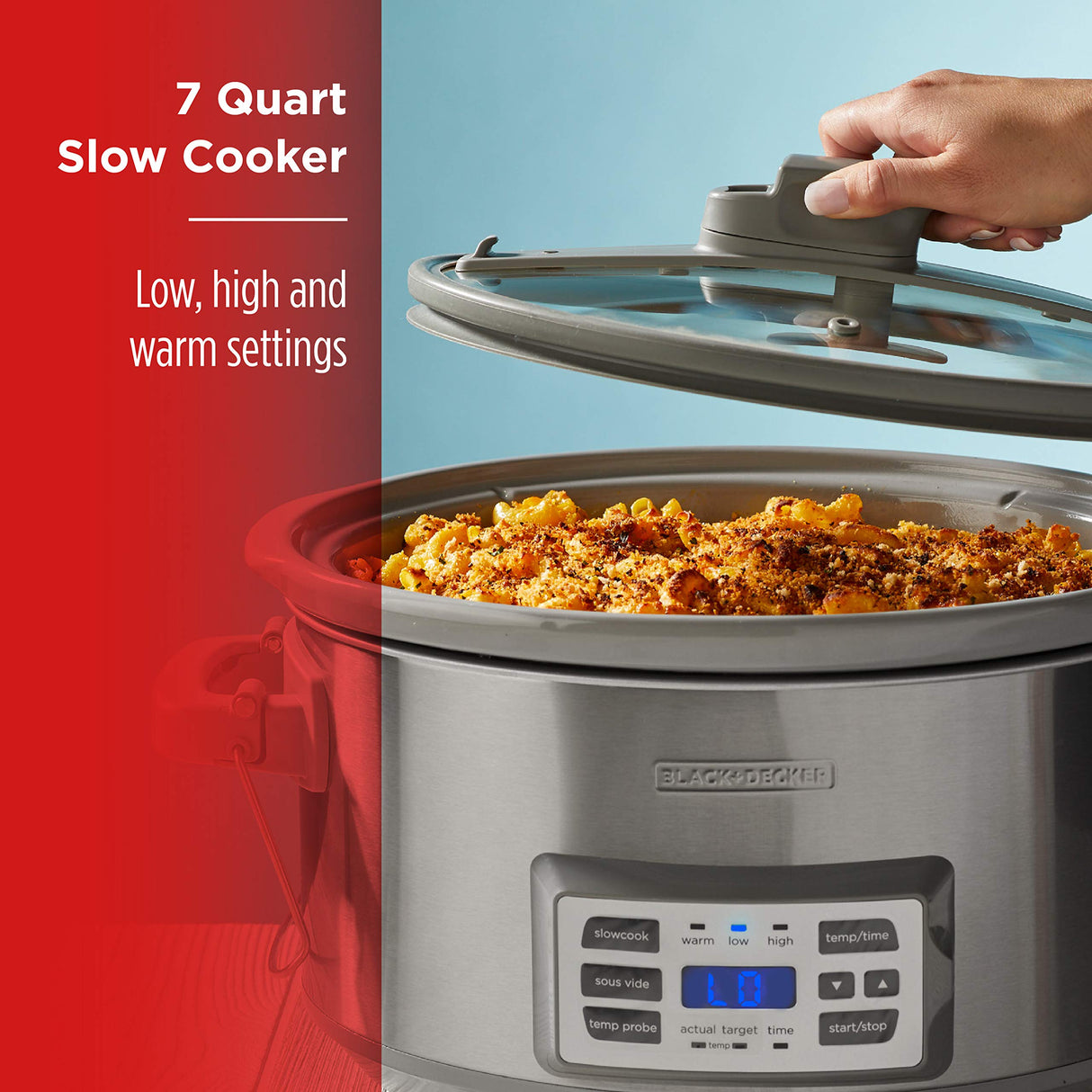 BLACK+DECKER 7-Quart Digital Slow Cooker, SCD7007SSD, Temperature Probe, Sous-Vide, Locking Lid, Removable Stoneware Crock BLACK+DECKER