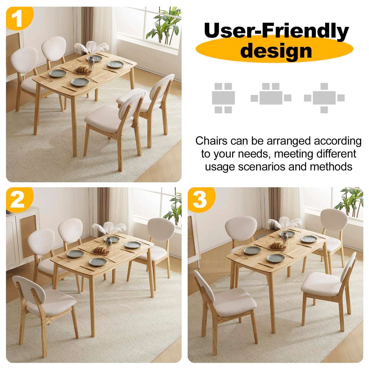Karl home Mid-Century Modern 5-Piece Wood Dining Table Set for 4, Compact Mid-Century Modern Table & Chair Set for Kitchen/Small Apartment/Dining Room, Padded Seats & Backrests (Nature) Karl home