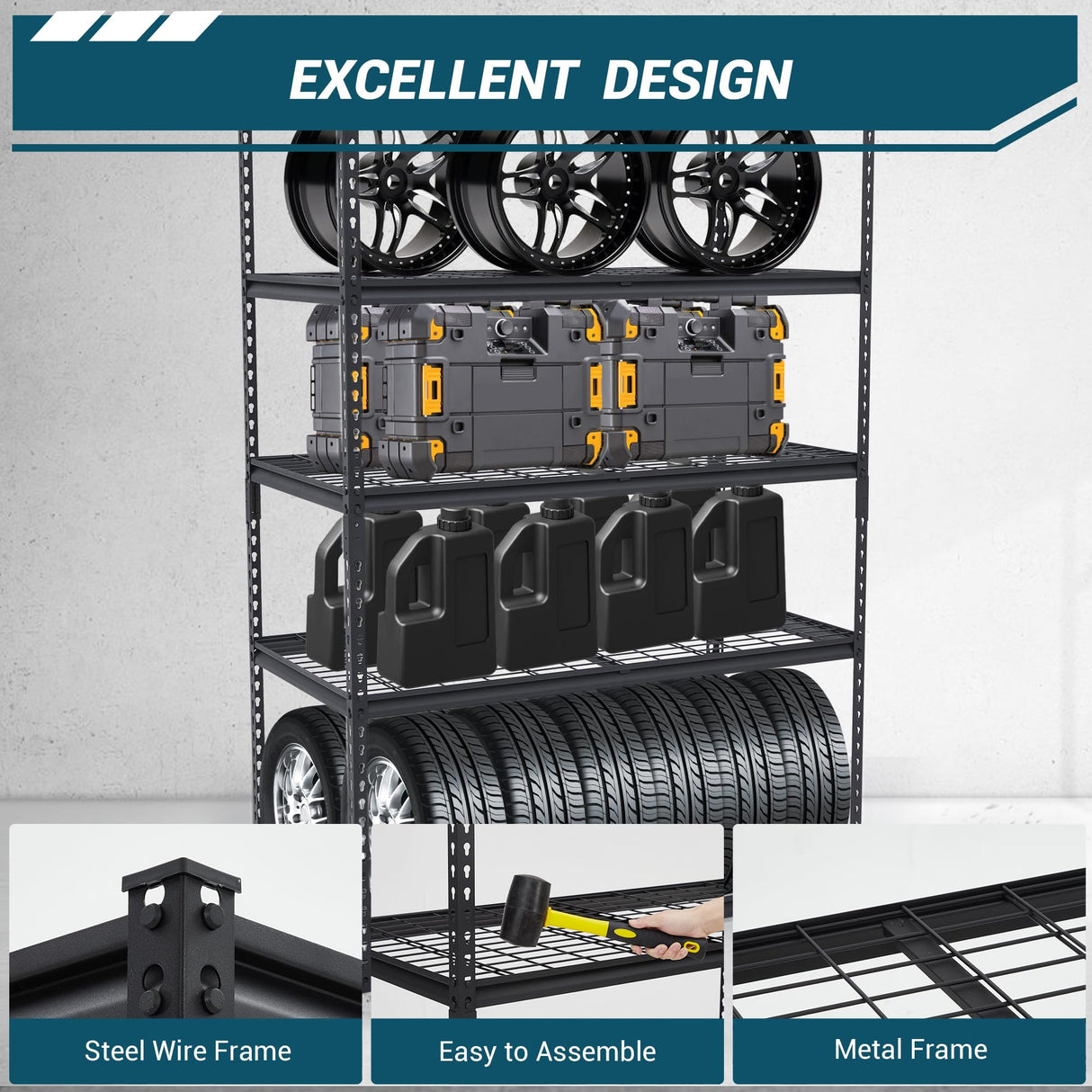 PeacefulHues 48x24x72 Inch Garage Shelving Heavy Duty, Storage Shelves 2500Lbs Capacity, Adjustable Metal Shelving Unit, 5 Tier Industrial Shelves for Basement Workshop PeacefulHues