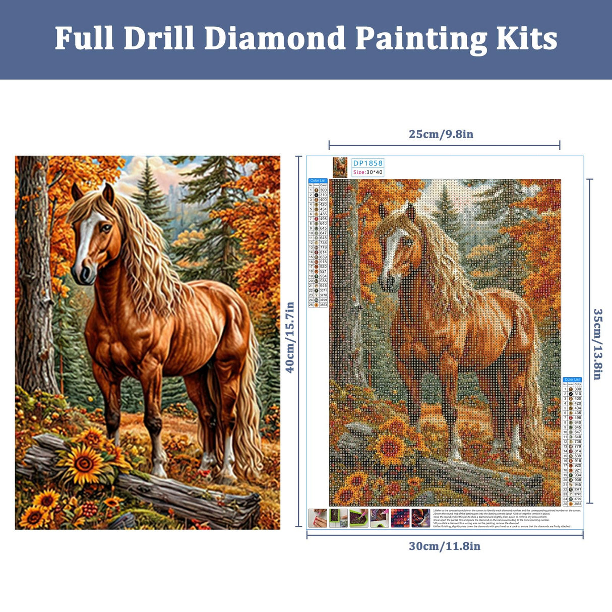 Auremi Horses Diamond Art Painting, Diamond Art Painting Kits, 5D Animals Diamond Art Kits, Full Drill Diamond Dots Paintings for Beginners, Diamond Art Painting Kits for Home 30x40 cm Auremi