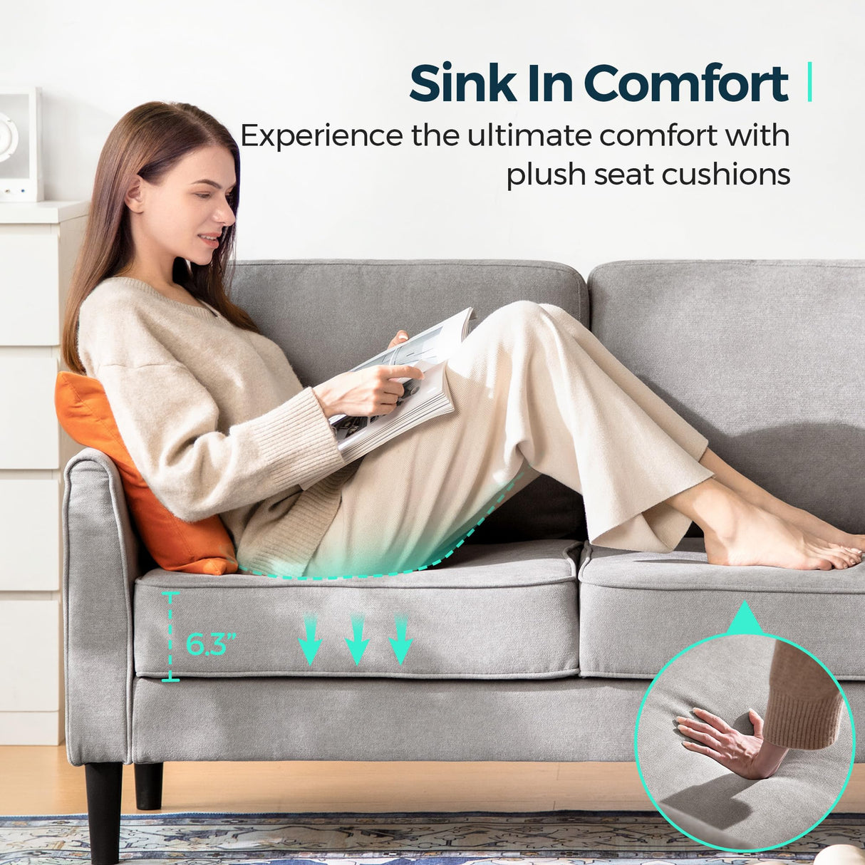 LINSY Loveseat Sofa Small Couch - Comfy 58" Small Loveseat for Small Spaces Modern Couches with Thick Cushion, Ergonomic Design Soft Sofa for Living Room Bedroom Apartment (Grey) LINSY