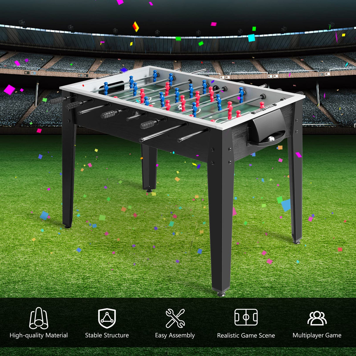 GYMAX 48” Foosball Table, Arcades Soccer Game Table for Multiplayer with 2 Balls, Score Keepers Wooden Competition Sized Foosball Table for Adults and Kids (Black) GYMAX