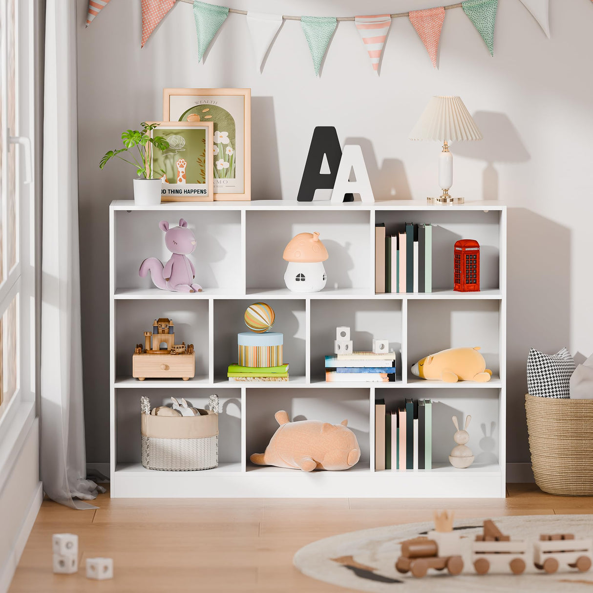 Cozy Castle White Bookshelf, 3-Tier Open Shelf Bookcase, 10 Cube Storage Organizer with Anti-Tilt Device, Freestanding Horizontal Bookshelf Cube Shelf for Bedroom, Living Room Cozy Castle