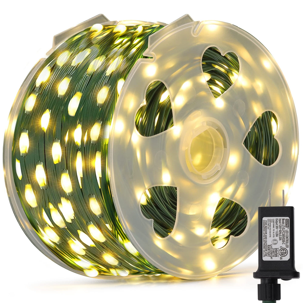 LJLNION 1000 LED Fairy String Lights, 328FT Long Outdoor Christmas Lights, Waterproof IP65 Green PVC Copper Wire Lights, 8 Lighting Modes Plug in for Xmas Tree Holiday Party Wedding Decor, Warm White LJLNION