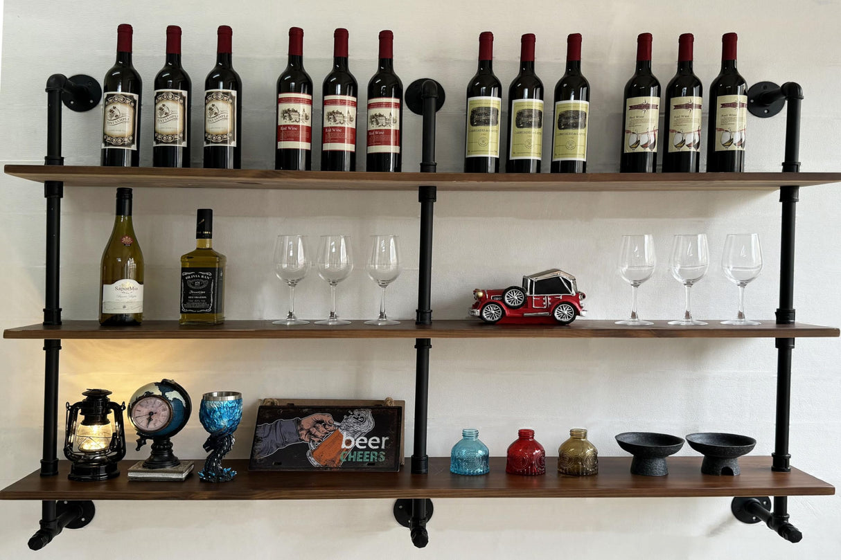 ROGMARS Industrial Pipe Wall Shelves Pipe Shelving,Natural Wood 60 Inches Long Walnut Floating Shelves for Wall Farmhouse Pipe Book Shelves for Kitchen,Living Room, Bar Shelving ROGMARS