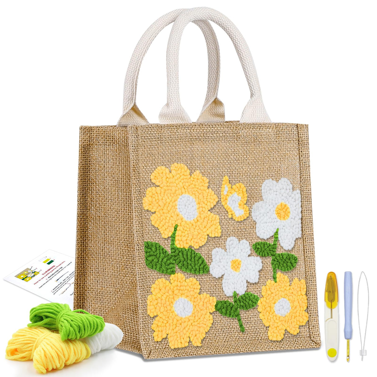 Groodo Punch Needle Kit for Beginners, Easy DIY Embroidery Set for Kids & Adults Complete Embroidery Tote Bag Set with Punch Needle Tool & Easy Instructions Groodo