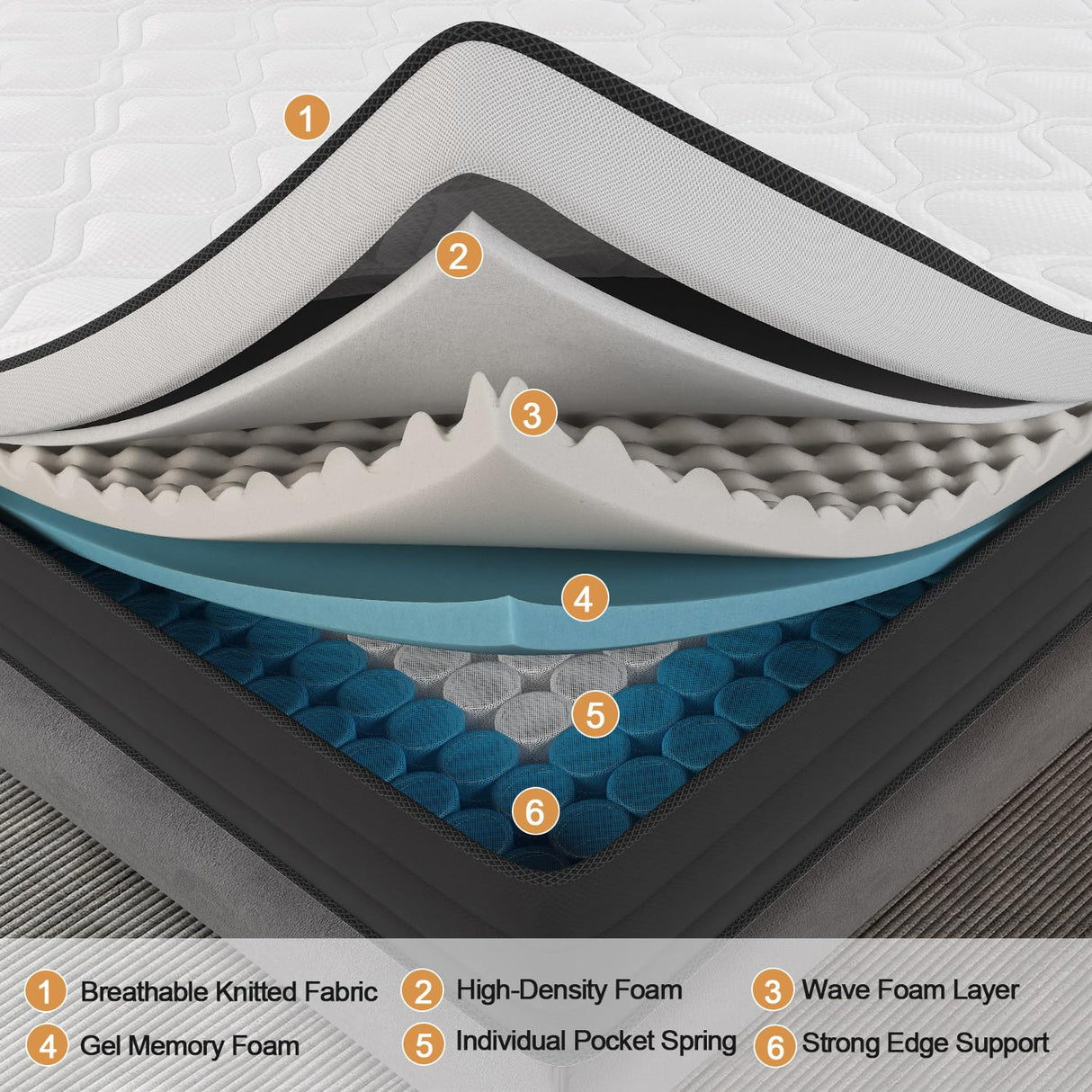 Queen Mattress, 14 Inch Hybrid Mattress in a Box with Individual Pocket Spring, Gel Memory Foam and Euro Top, Medium Firm Feel with Motion Isolation, Pressure Relief, Edge Support,Queen Size Black TEMESINE