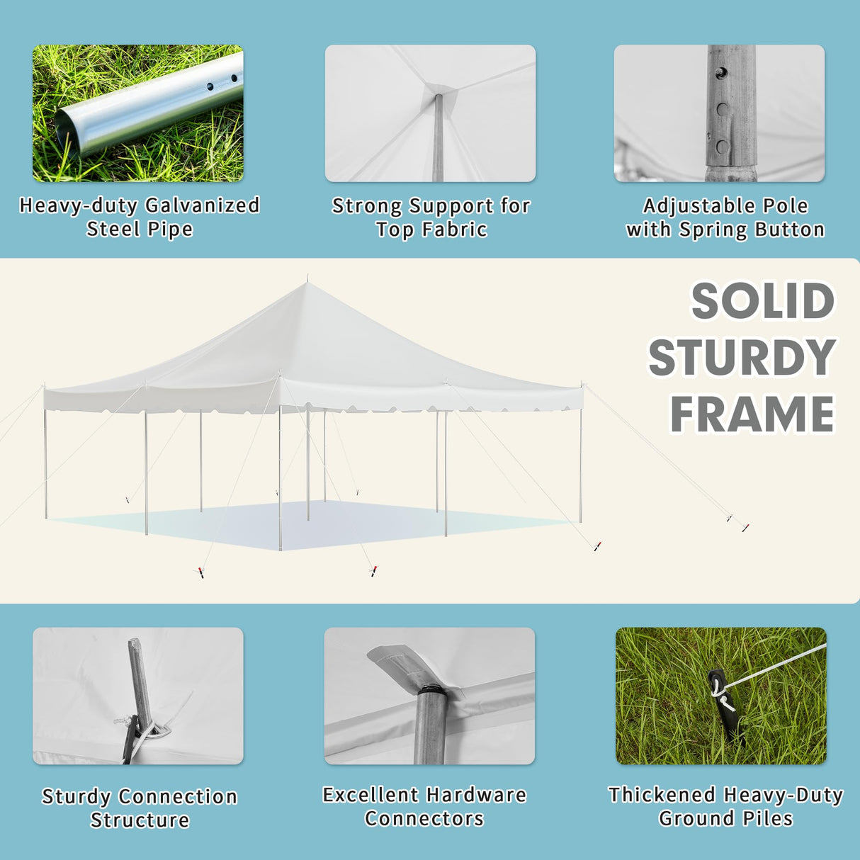 EROMMY 20x20ft Pole Party Tent, Weekend Canopy Heavy Duty with Sidewalls, 2 Doors, Carry Bags, PVC Fire Retardant Outdoor Canopies for 62 People, Large Tents for Parties, Events, Weddings, White EROMMY