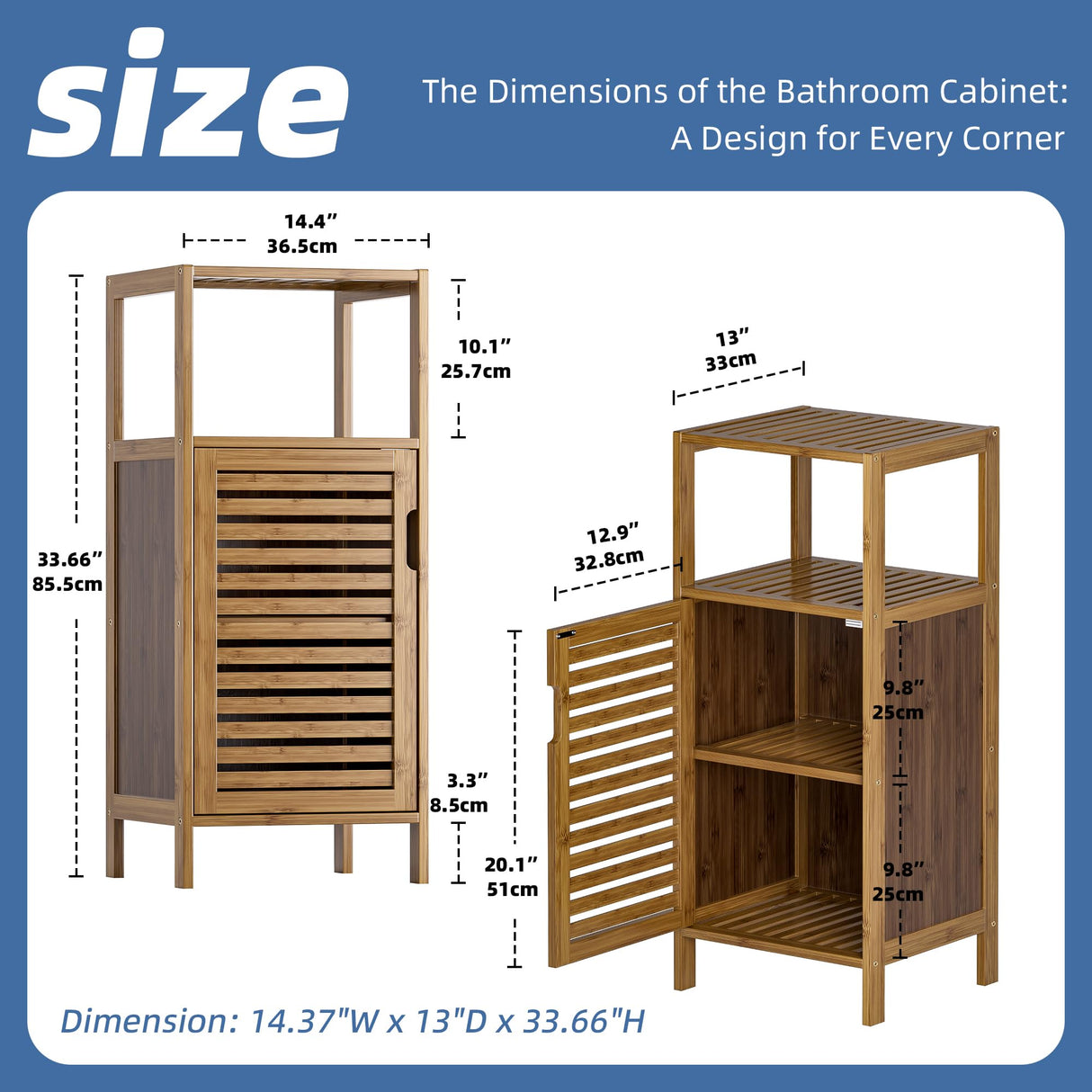 HITNET Bathroom Cabinet, Bamboo Floor Cabinet Free Standing, 4 Tier Sofa Side Storage Cupboard for Living Room Kitchen Bedroom, Walnut HITNET