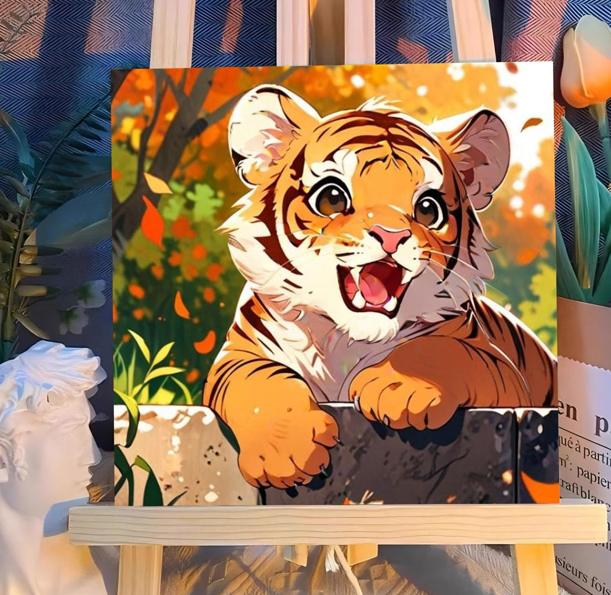 Reivworl Framed Paint by Numbers Kit for Adults Beginner & Kids Ages 8-12, Tiger Paint by Number with Frame and Easel, Painting by Numbers for Gifts and Home Decor (10X10 Inch) Reivworl