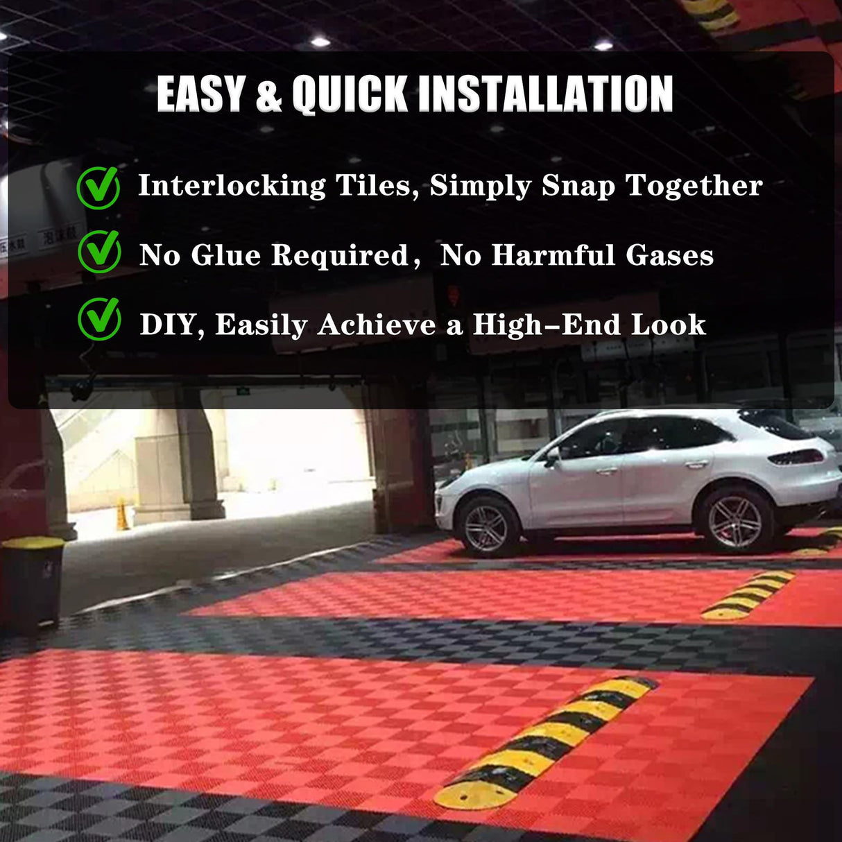 HTWELL 24 Pack 16"x 16"Interlocking Garage Floor Tiles,Modular Drainage Floor Mat,Non-Slip Splicing Interlocking Drainage Mats Floor Tile for Garage Car Wash Basement,etc(Black) HTWELL