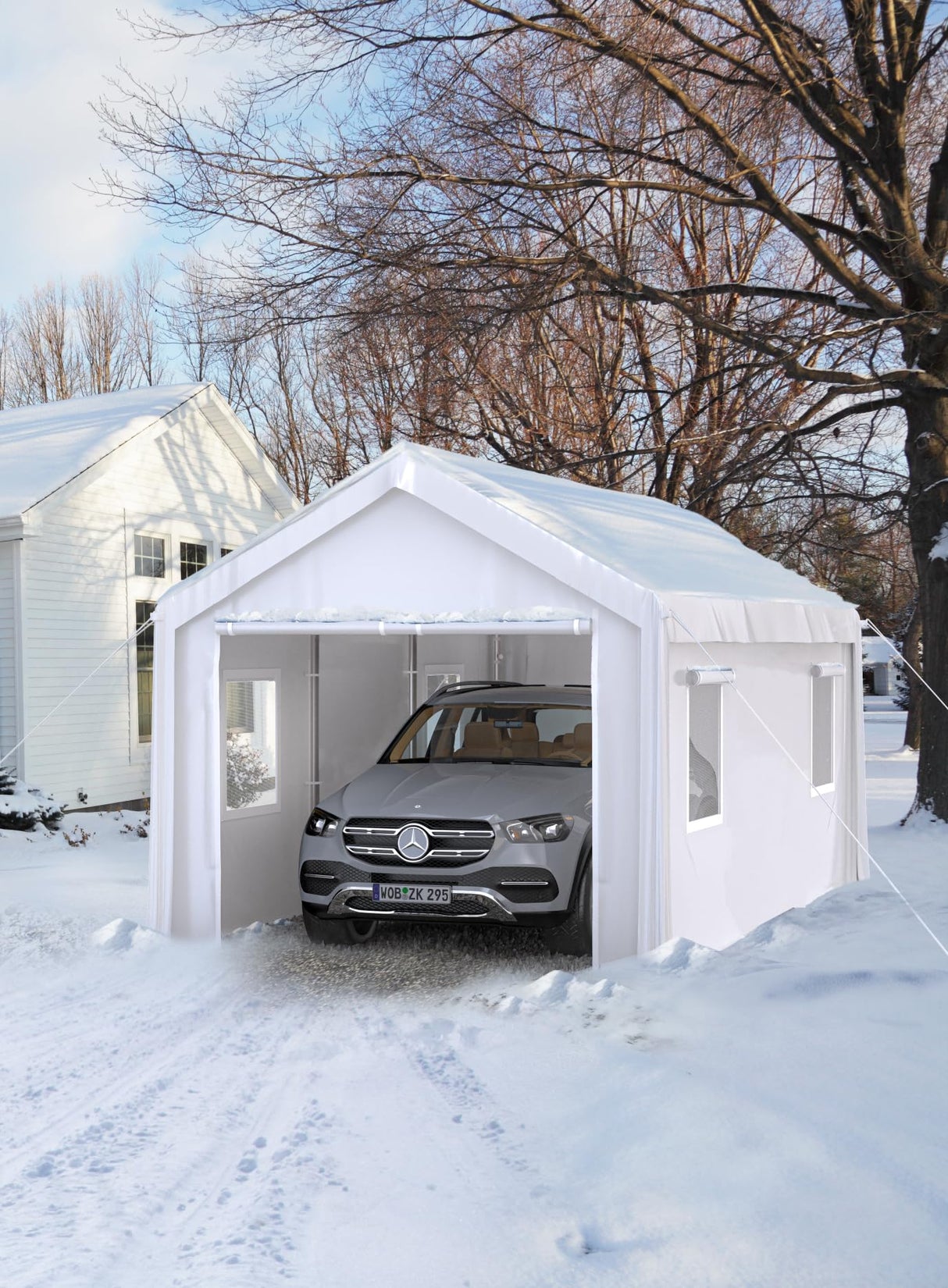 Hipicute 10' x 20'x 10' Portable Garage, Heavy Duty Carport with 180G Side Walls, Front and Rear Doors, Car Shelter for Trucks, Boats, and SUVs - White Hipicute