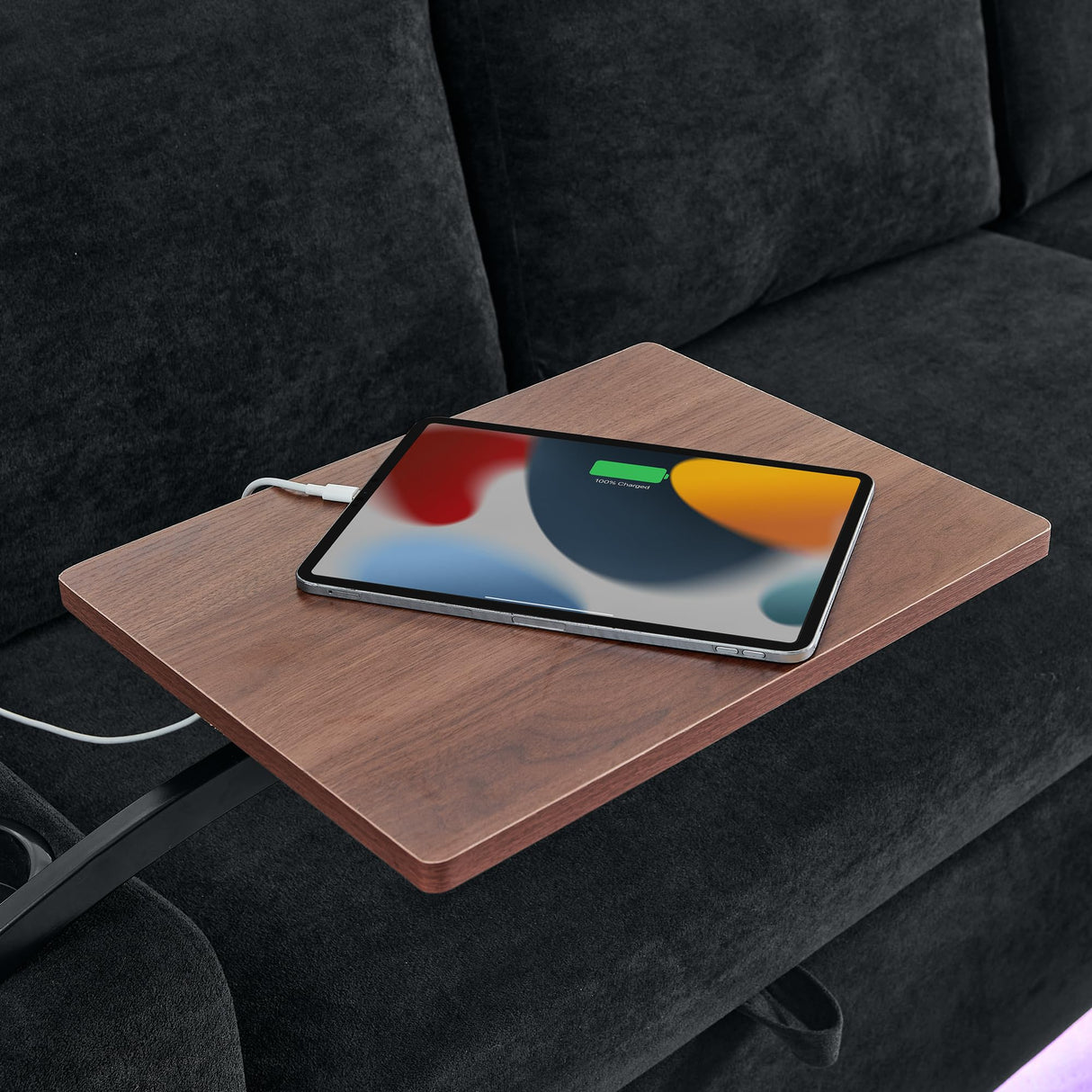 KEIKI 85" L-Shaped Chenille Sectional Sofa with Pull-Out Bed, Storage Chaise Lounge, Retractable Table, USB, Cup Holders, Convertible 3-Seater Sleeper Couch Bed, Easy Assembly, for Living Room, Black KEIKI