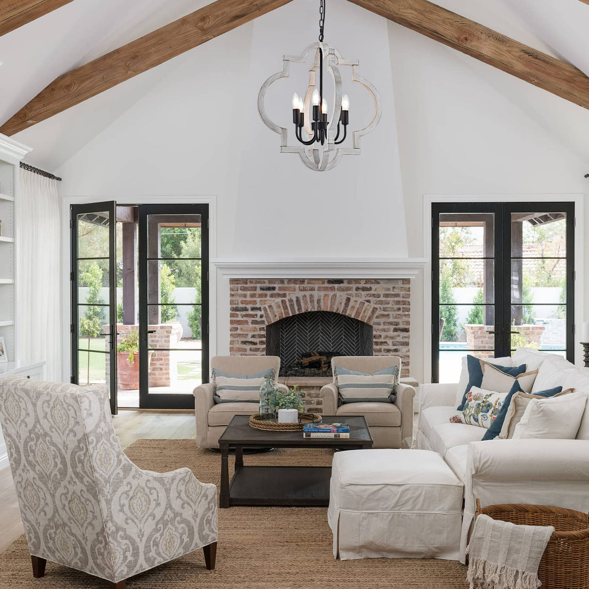 lighceac 6-Light 21" Farmhouse Orb Chandelier Rustic Handmade Distressed White Wood Hanging Ceiling Pendant Light Fixture Wood Lantern Chandeliers for Dining Room Kitchen Bedroom Foyer Hallway lighceac