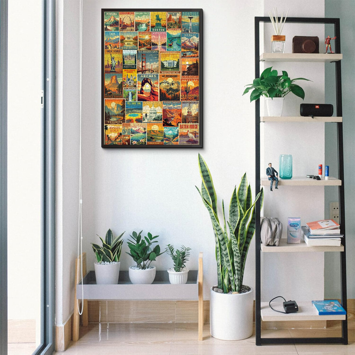 Vintage United States Travel Puzzles for Adults 1000 Pieces, American Landscape Collage Jigsaw Puzzle Including 35 Landmarks Posters,Retro Nature Scenic Puzzle Yosemite National Park Statue of Liberty PPuzzling