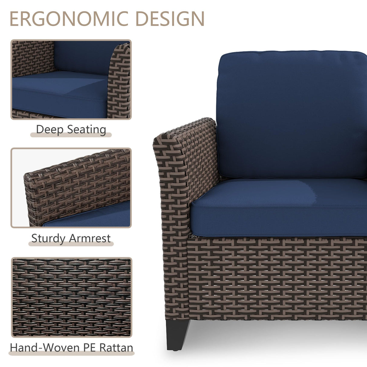 Yokayoay Patio Couch with High Back, 75" 3 Seats Outdoor Sofa, All Weather PE Wicker Couch with Waterproof Cushion for Porch, Backyard, Balcony, Deck Yokayoay