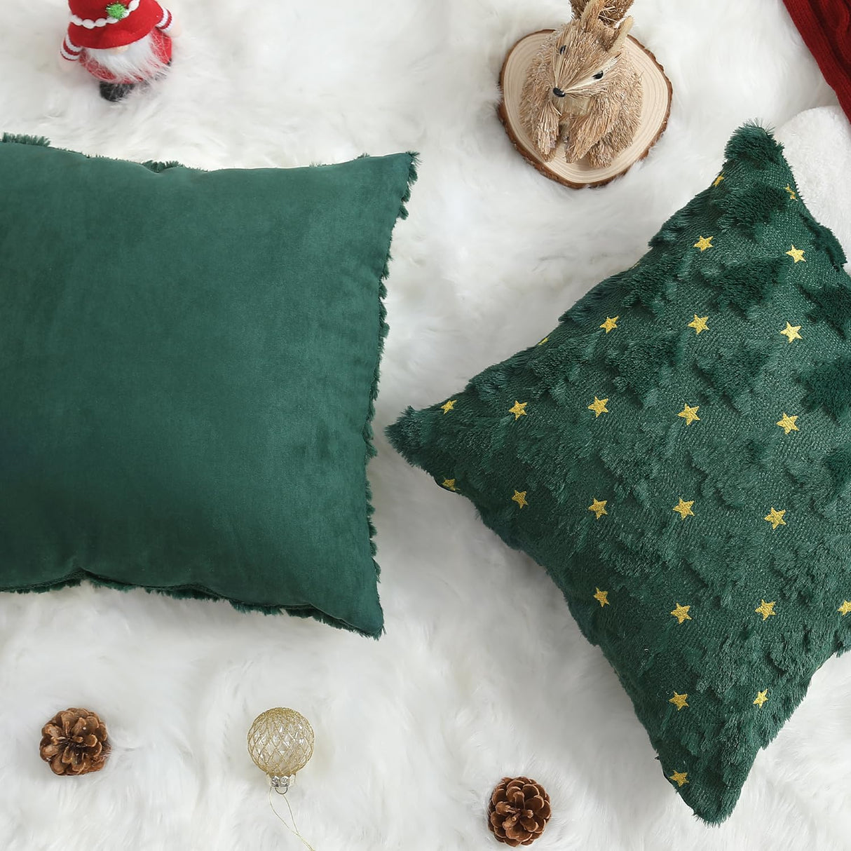 Allorry Christmas Pillow Covers 18 x 18 inch Set of 2 Dark Green Christmas Tree Pillow Covers Decorations Plush Faux Fur Soft Cushion Case for Winter Xmas Holiday Home Bedroom Sofa Decors PT004-A18 Allorry