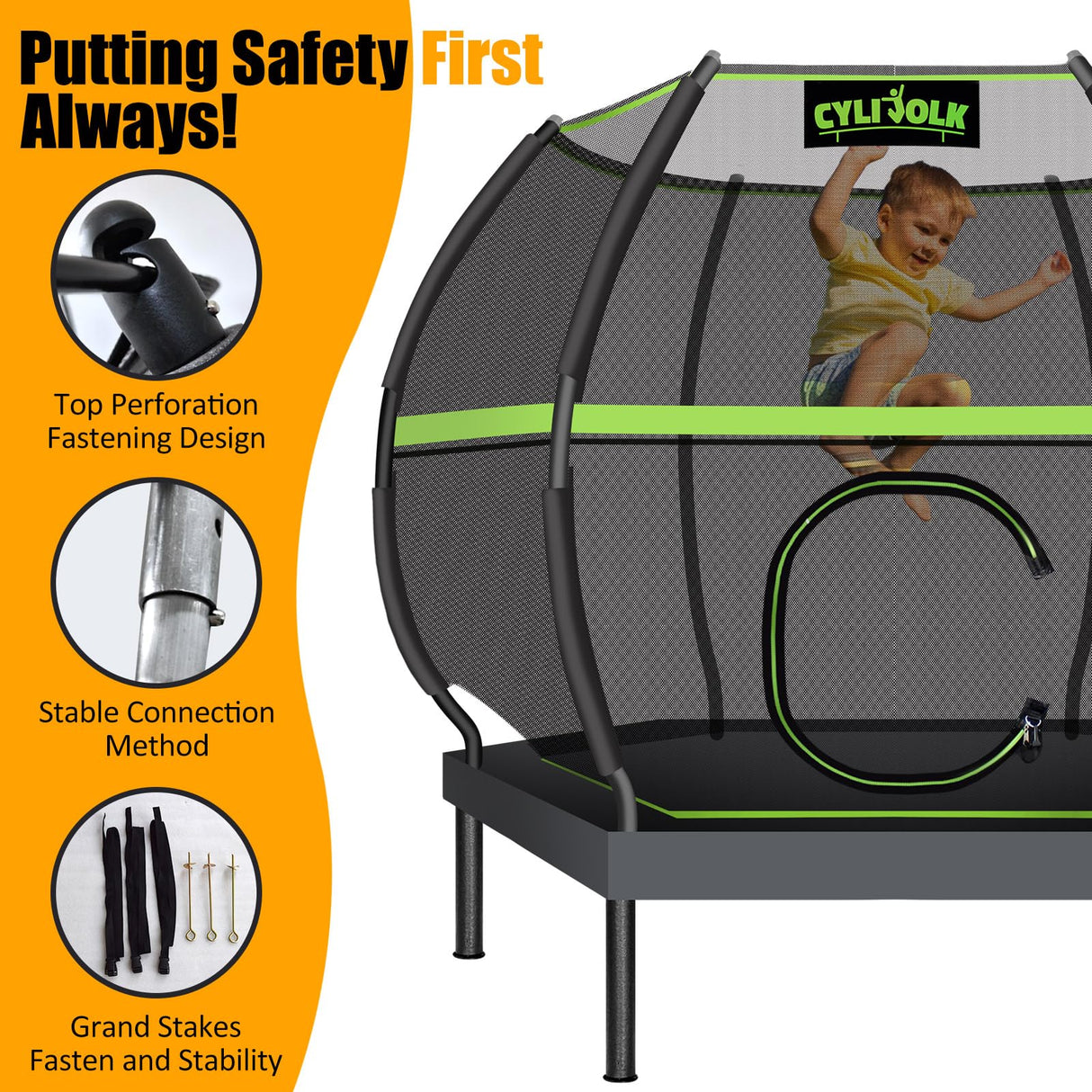 Cylivolk 7FT Trampoline for Kids, Heavy Duty Recreational Trampolines Toddler Trampoline with Enclosure Net Ladder Indoor Outdoor Trampoline CPC Approved Cylivolk