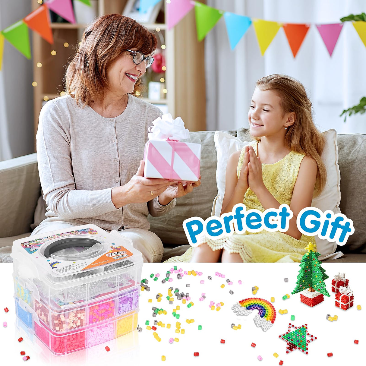 LULUETPUE Fuse Beads Kit,10000PC 5MM Melty Beads Set, Iron Melting Beads Craft Kit with Pegboards,Ironing Paper and Chain Accessories, Arts and Crafts Set for Kids Boys Girls Christmas Birthday Gift LULUETPUE