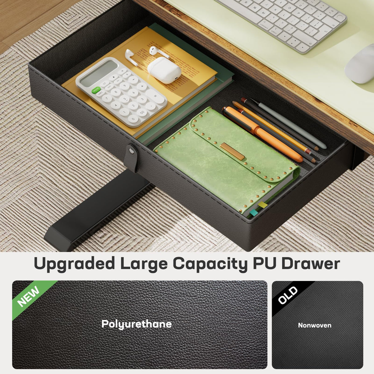 Marsail Electric Standing Desk with Drawer, 48 x 24 Electric Stand Up Desk, Ergonomic Adjustable Desk with Storage, Headphone/Bag Hooks, Computer Desk for Home & Office with Cable Management,Brown Marsail