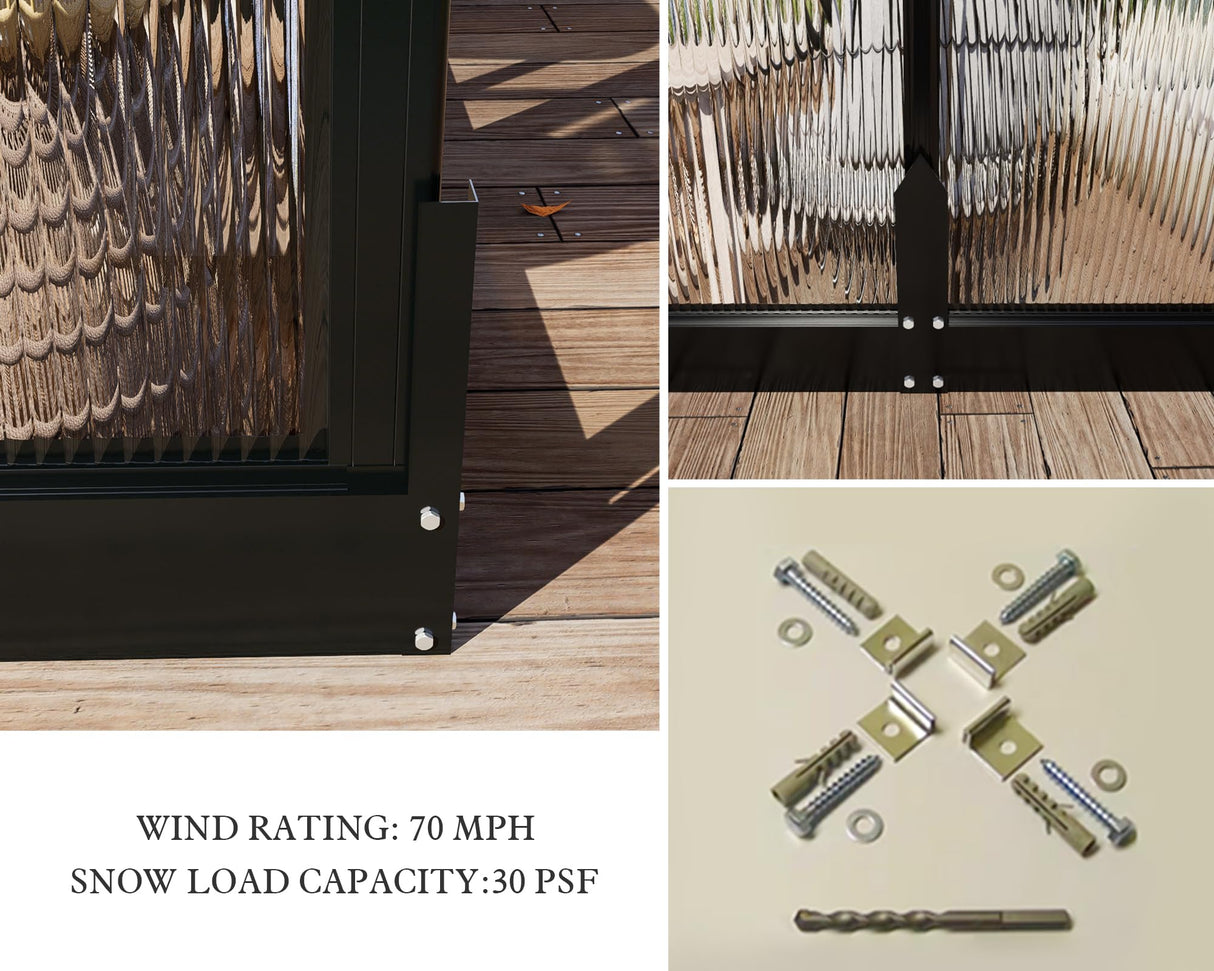 HOWE 14x9.5x9 FT Polycarbonate Greenhouse with 2 Vents and Double Swing Doors 6FT Added Wall Height, Walk-in Large Winter Greenhouse Sunroom Aluminum Greenhouse for Outdoors, Black HOWE