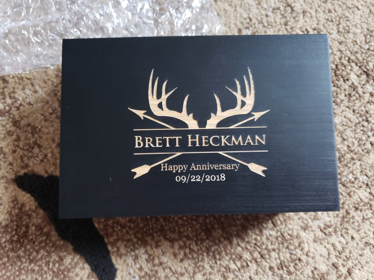 Krezy Case Deer Antlers Design Engraved Pocket Knife, 4.5" Folding Pocket Knife For Men with wooden black box, Laser Engraved Pocket Knife For Men, Hunting Knife Krezy Case