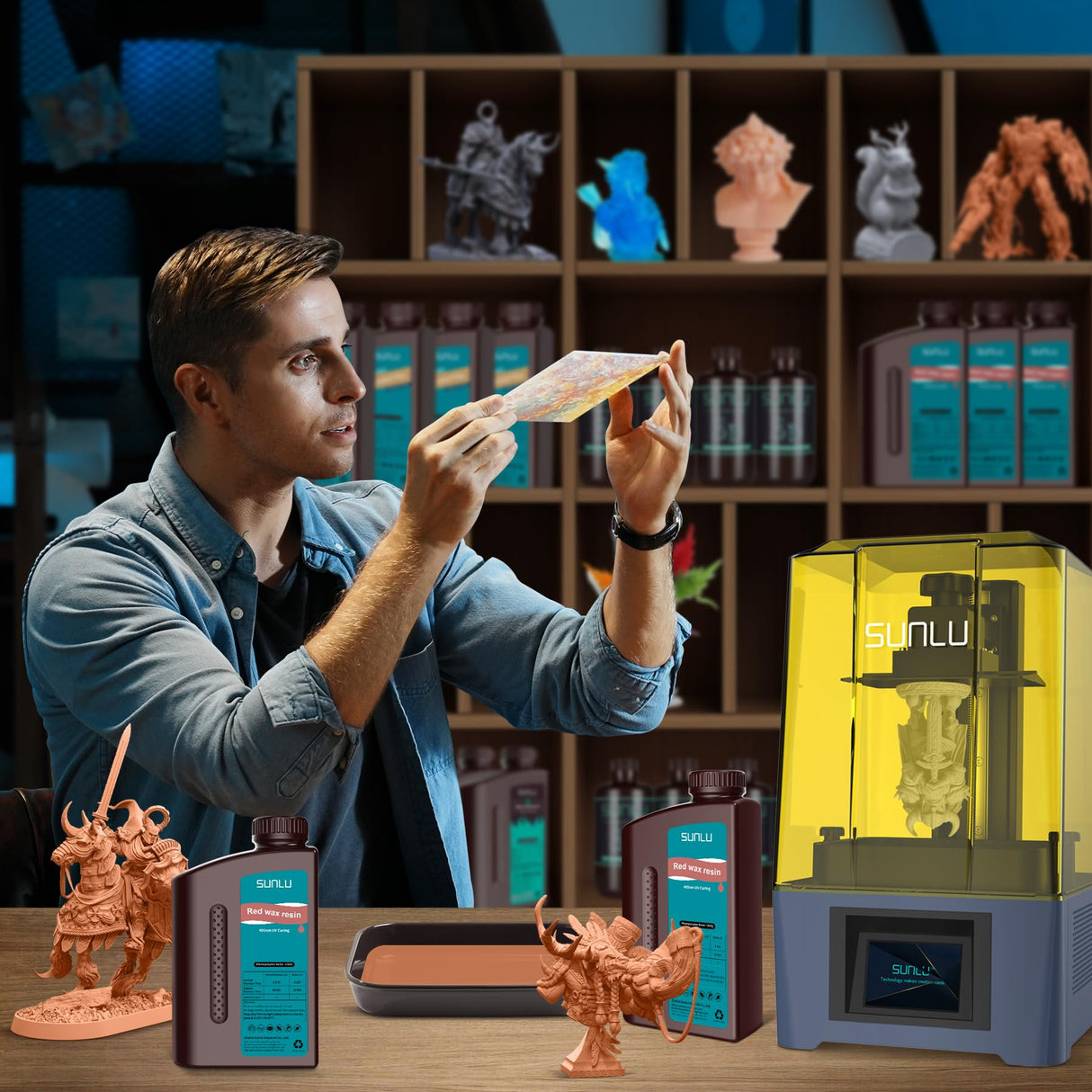 SUNLU 10K Red Wax 3D Printer Resin, Detail 3D Printing, High Precision, Fit Most LCD Printer, 2000G Red Wax Resin SUNLU