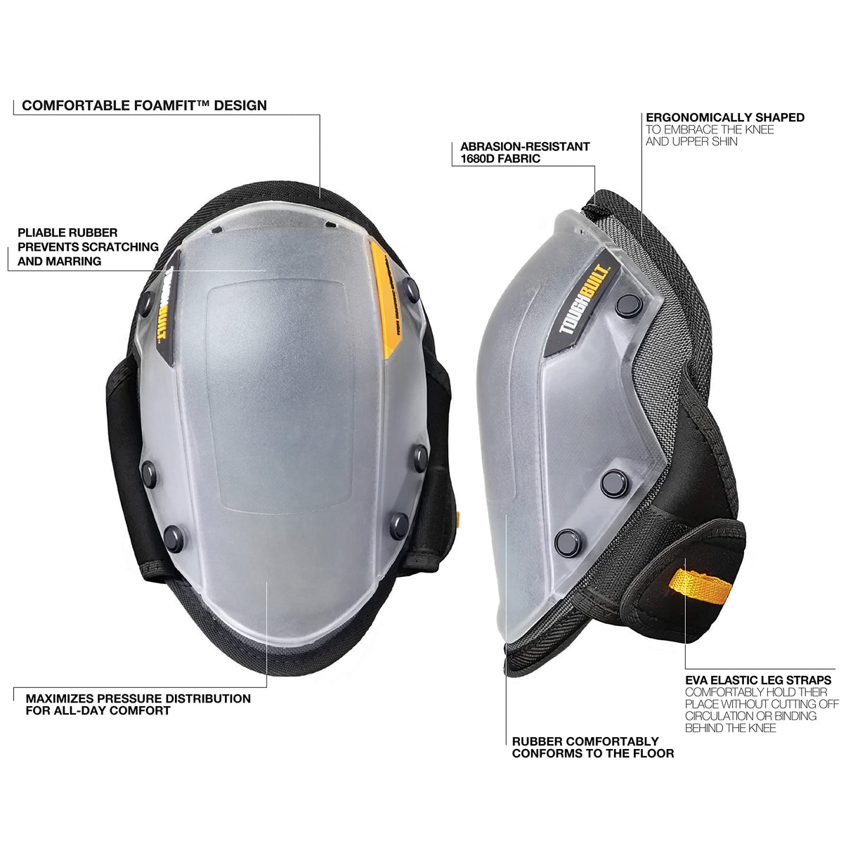 ToughBuilt - FoamFit ™ Non-Marring Knee Pads - Heavy Duty, Ergonomic Support and Adjustable Staps for a Comfortable Fit - (TB-KP-203R) ToughBuilt