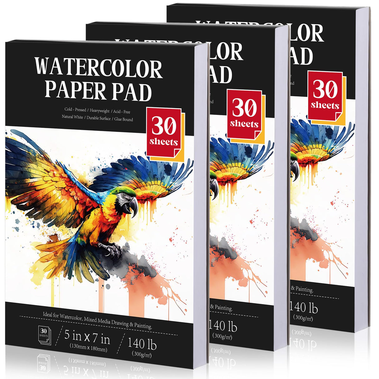 Harloon 3 Pcs Watercolor Paper Pads Cold Press Paper 90 Sheets (140lb/ 300gsm) Watercolor Paint Paper for Artist Adults Kids Students Beginning(5 x 7 Inches) Harloon