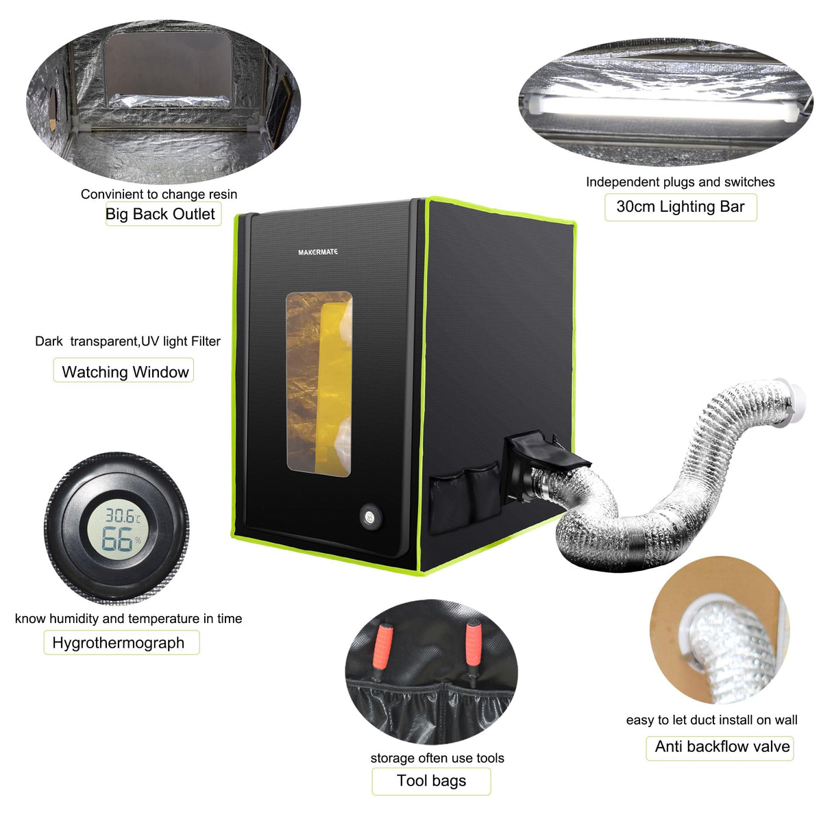 Makermate 3D Printer Enclosure with Ventilation,LED Light,Thermo-Hygrometer Resin 3D Printer Enclosure Lock Smelly Vent Odors for Creality Ender Anycubic Elegoo Bamboo lab Prusa Sovol 3D Printer Makermate