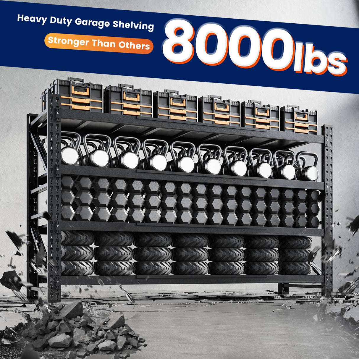 Yizosh 68" W Metal Garage Storage Shelves,Heavy Duty Adjustable Steel Organization Shelving,Utility Rack Shelf,68" W x 24" D x 63" H for Basement,Warehouse,Industrial Yizosh