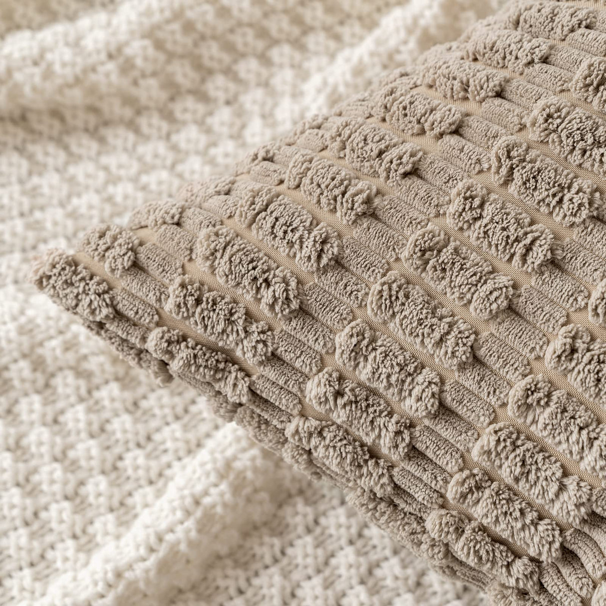 MIULEE Pack of 2 Corduroy Decorative Throw Pillow Covers 18x18 Inch Soft Boho Striped Pillow Covers Modern Farmhouse Home Decor for Sofa Living Room Couch Bed Light Brown MIULEE