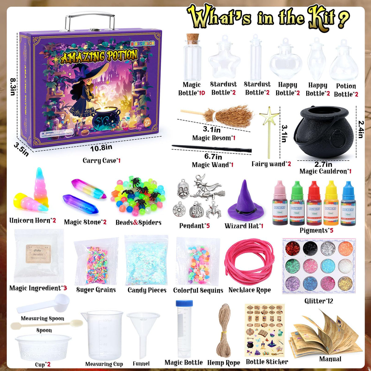 B Bascolor Potion Kits for Kids Girls Toys, 20 Magic Themed Witch Mix Potion Bottles/Cauldron/Magic Carry Case, Kids Potion Making Kit, Halloween Christmas Birthday gifts for girls kid age 6 7 8-10-12 B Bascolor