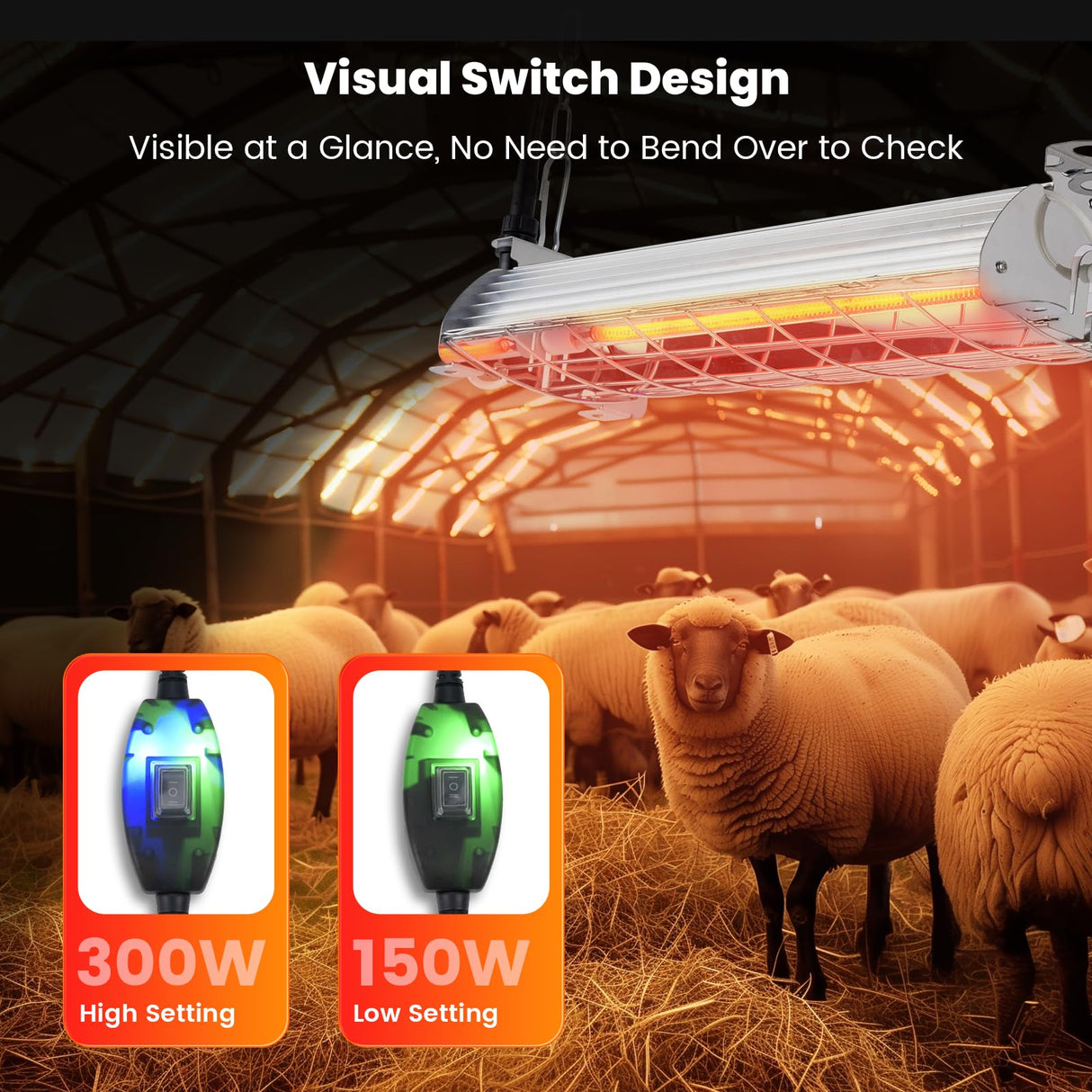 Large Chicken Coop Heater Lamp, 300W Carbon Fiber Brooder Heater Plates, Adjust 2 Mode Temp&Hanging Height for Chick Coop Brooder Box Supplies Livestock Heating Warm Poultry House14x5.5x3IN Chtoocy