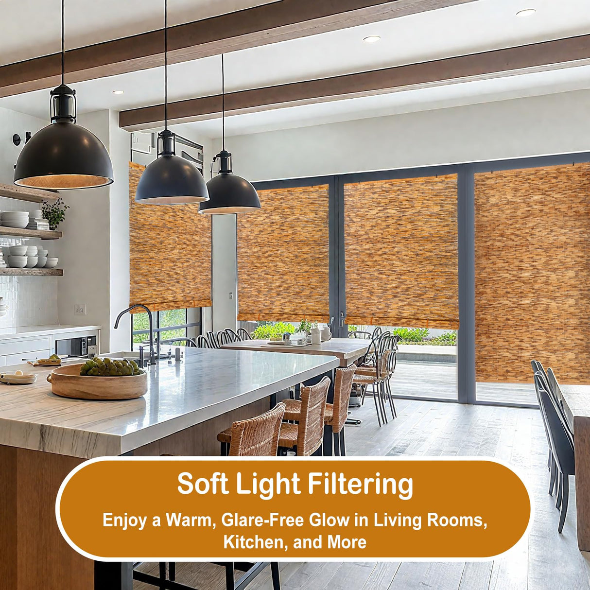 DoubleFill 2 Pcs Bamboo Shades Outdoor Reed Roll Up Blinds 48" W x 72" H Blackout Sunshade Cordless Bamboo Blinds for Home Porch, Patio & Windows Decor Shutters Sunlight Privacy Screen DoubleFill